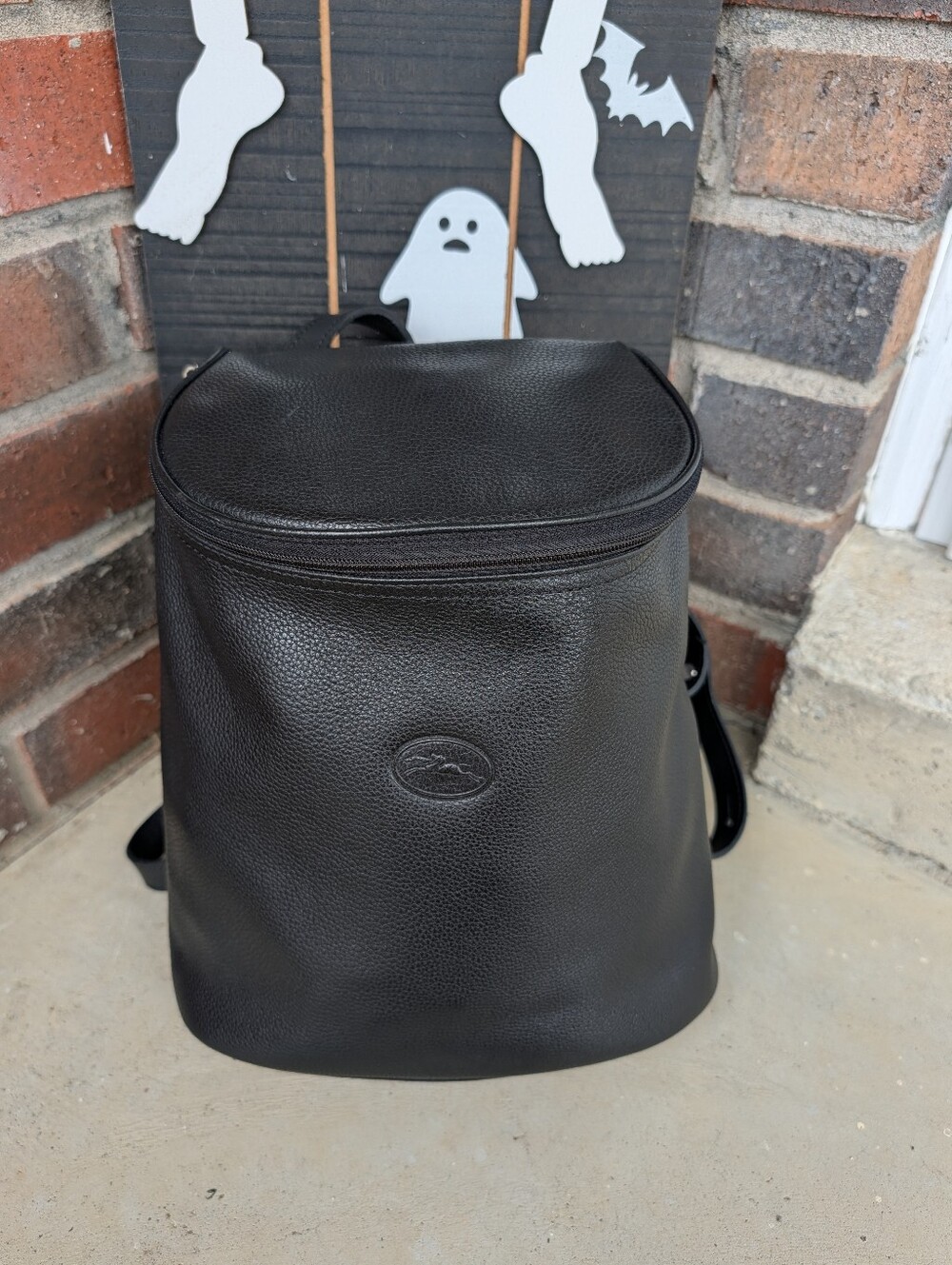 Longchamp Black Pebbled Leather Backpack